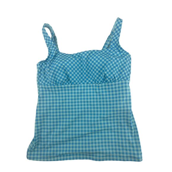 Lands’ End Paradise Aqua Gingham Tankini Swimwear Top Women's Size 18 NEW!!! - Picture 2 of 6